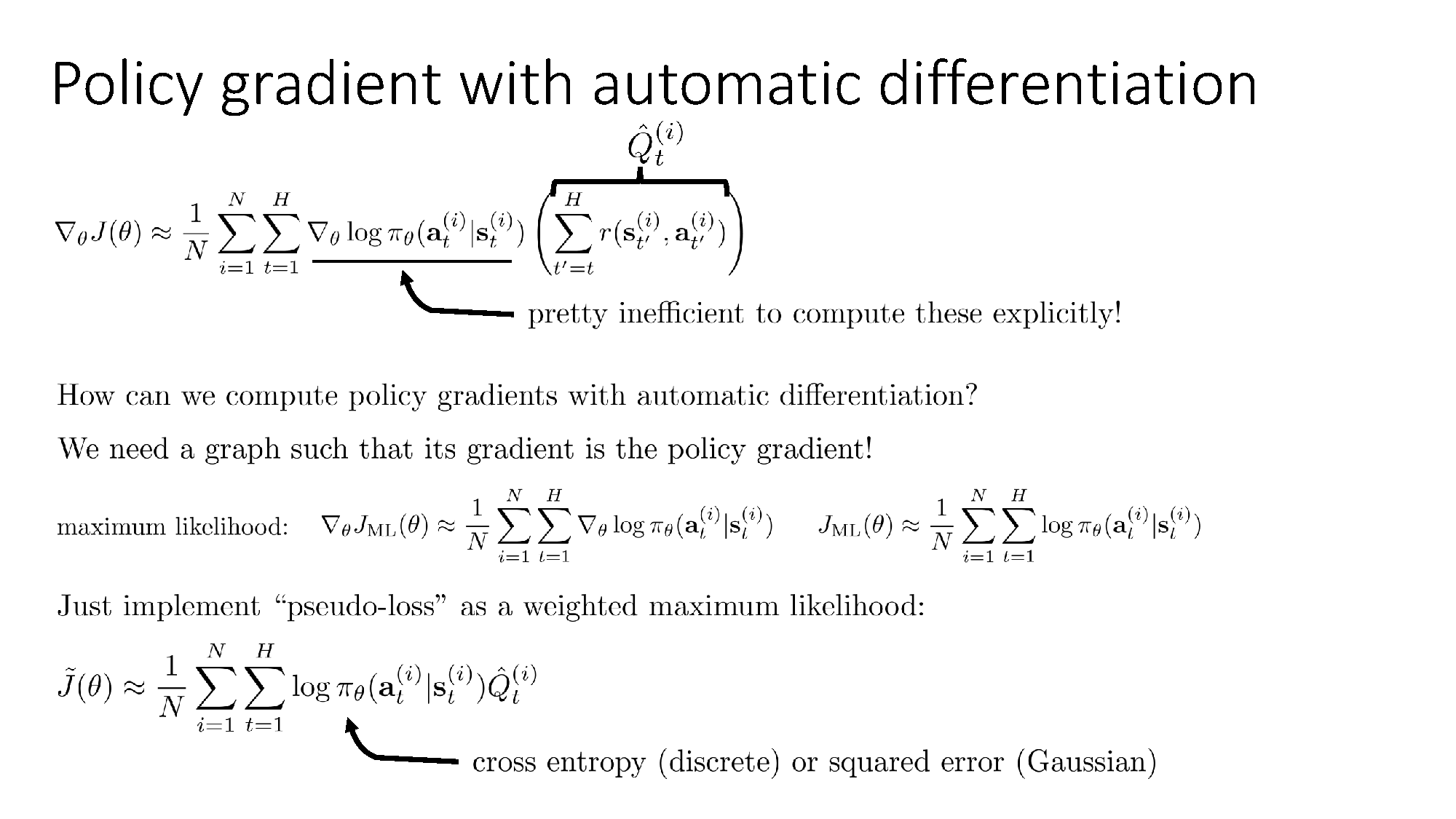 Policy-gradient pseudo-loss for automatic differentiation